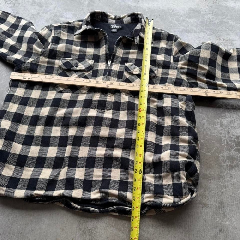 Vintage 90's black and white 100% cotton quarter zip thermal flannel  shirt - Picture 6 of 8